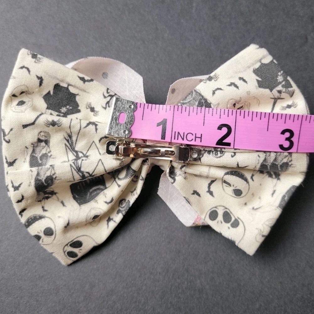 Hair Bow 5" Nightmare Before Christmas Pink Whimsigoth Ribbon Fabric Clip Floral - Picture 12 of 12